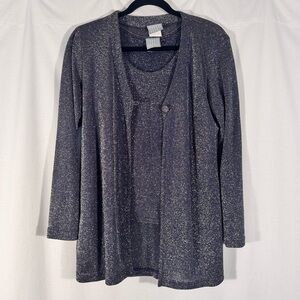 Vintage Metallic Knit Two Piece Cardigan Tank Set